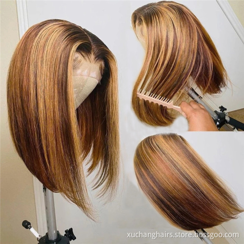 Free wig vendor hd lace straight human hair wigs highlight 1b honey brown color straight bob human hair lace front wigs